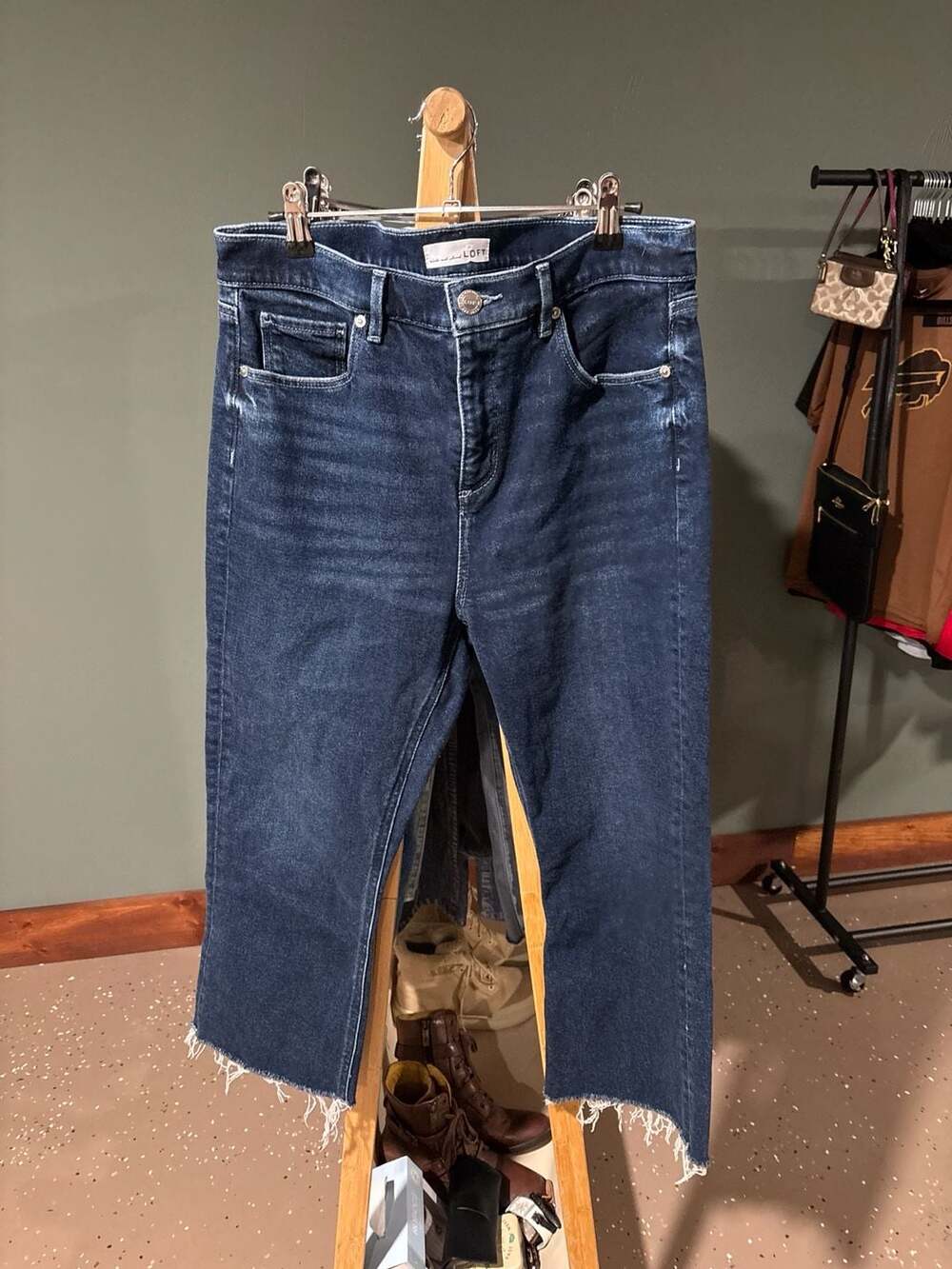 LOFT High Waist Kick Crop Jeans Size 10/30 Dark Wash Raw Hem